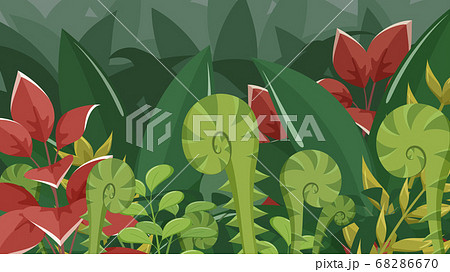 恐竜時代の植物の風景 アップ 背景イラスト 16 9のイラスト素材