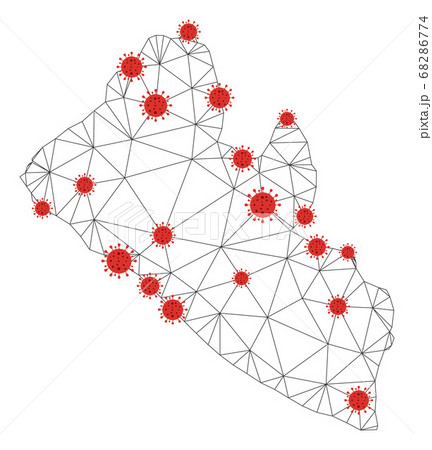 Polygonal Carcass Mesh Vector Liberia Map with Coronavirus 68286774