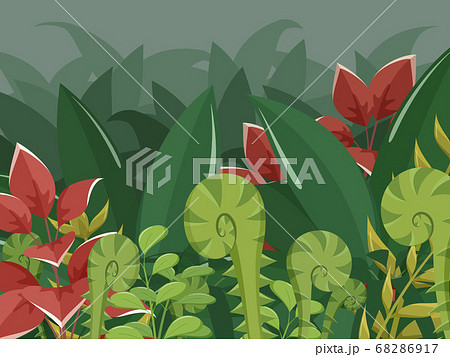 恐竜時代の植物の風景 アップ 背景イラストのイラスト素材