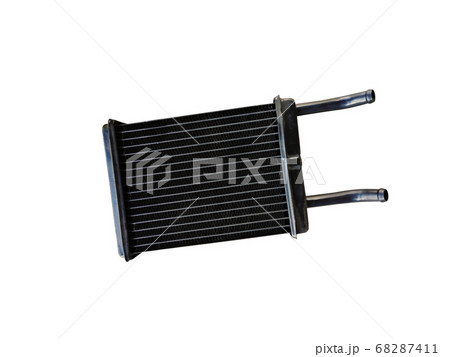 New car radiator heater isolated on white background. Spare parts. Engine water cooling radiators. New car radiator heater isolated on white background. Spare parts. Engine water cooling radiators. 68287411