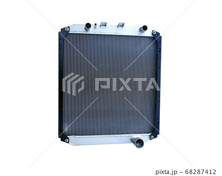 New aluminum car radiator car cooling system on an isolated white background. Spare parts.	 68287412