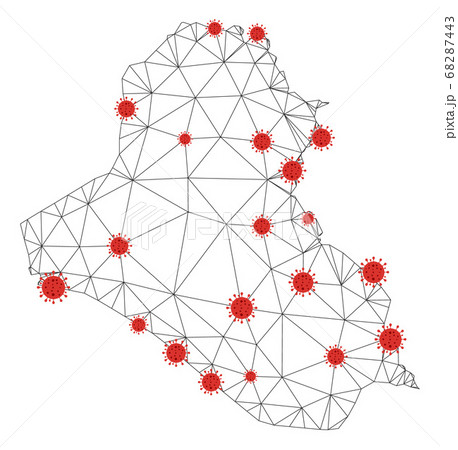 Polygonal Carcass Mesh Vector Iraq Map with Coronavirus 68287443