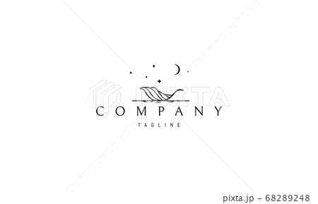 Vector logo on which the abstract image of a leaf floating on the river against the background of the starry sky. Vector logo on which the abstract image of a leaf floating on the river against the background of the starry sky. 68289248