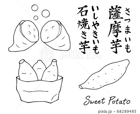 薩摩芋と石焼き芋のセットの輪郭線のイラスト素材 6485