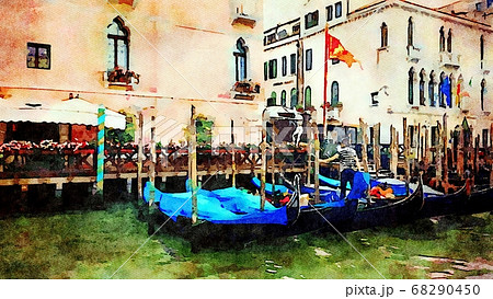 the gondolas parked at the foot of the historic buildings of Venice overlooking the grand canal 68290450