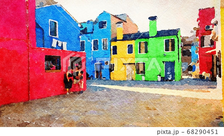 a glimpse of the small colored buildings in the historic center of Burano in Venice 68290451