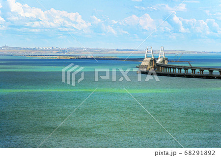 Crimean bridge. view from the coast to the sea coast and the bridge. 68291892