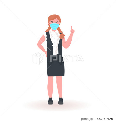 schoolgirl wearing face mask to prevent coronavirus pandemic social distancing covid-19 quarantine 68291926