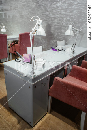 Nail and pedicure saloon modern with nail polish colorful in a row on white background. 68292566
