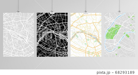 Realistic vector layouts of A4 format mockup design templates with urban city map of Paris for brochure, flyer, cover design, book, magazine, brochure, poster. Realistic vector layouts of A4 format mockup design templates with urban city map of Paris for brochure, flyer, cover design, book, magazine, brochure, poster. 68293189