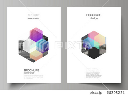 Vector layout of A4 format cover mockups design templates with abstract shapes and colors for brochure, flyer layout, booklet, cover design, book design, brochure cover. 68293221