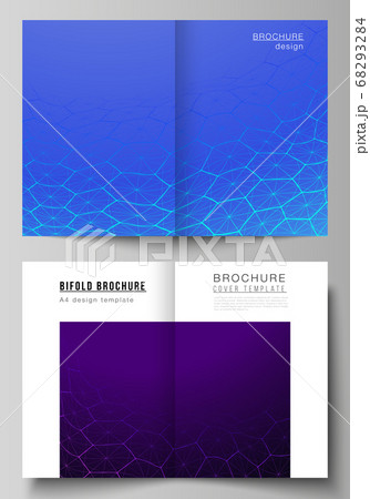 Vector layout of two A4 format modern cover mockups design templates for bifold brochure. Digital technology and big data concept with hexagons, connecting dots and lines, science medical background. 68293284