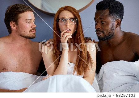 woman is molested by two men, she is shy and afraid woman is molested by two men, she is shy and afraid 68297103