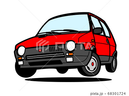 古いイタリアンコンパクトカー ジャンプ 赤色 自動車イラストのイラスト素材