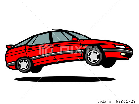 フレンチプレミアムセダン ジャンプ 赤色系 自動車イラストのイラスト素材
