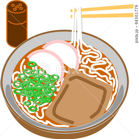 日本食麺類きつねうどんを箸で食べる所のイラストのイラスト素材
