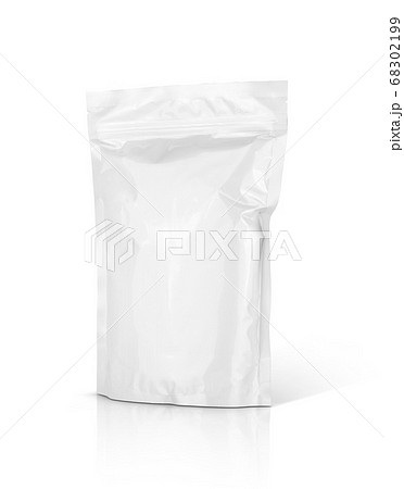 white aluminum foil zipper pouch for food product packaging design mock-up 68302199