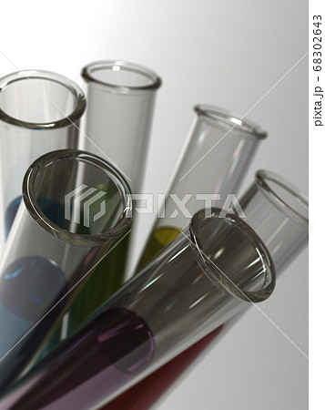 試験管にカラフルな液体が入った科学イメージ　3DCGイラストデザイン 68302643