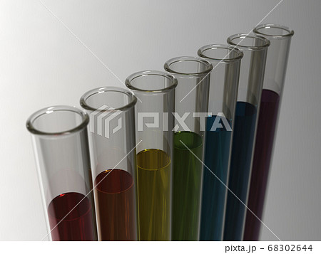 試験管にカラフルな液体が入った科学イメージ　3DCGイラストデザイン 68302644