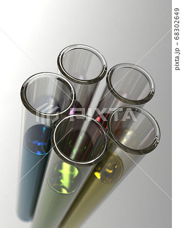 試験管にカラフルな液体が入った科学イメージ　3DCGイラストデザイン 68302649