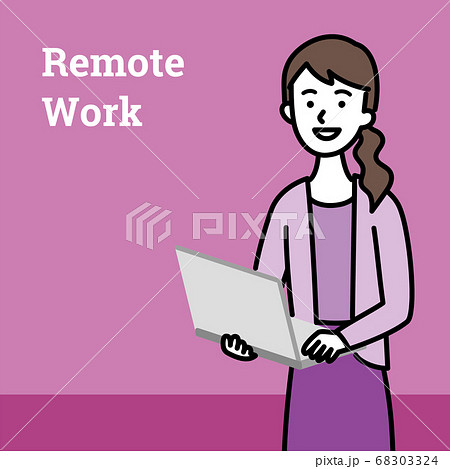 パソコン女性1_線画 68303324