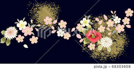 椿と桜 和風素材 のイラスト素材