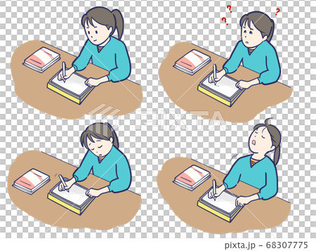 タブレット学習する学生女子のイラスト素材