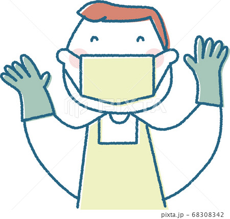 マスクと手袋で防護しようのイラスト素材 6042