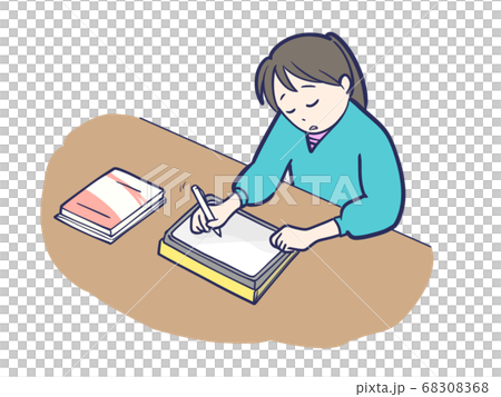 タブレット学習ウトウト女子のイラスト素材 6068