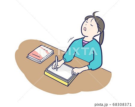 タブレット学習集中力切れた女子のイラスト素材 6071
