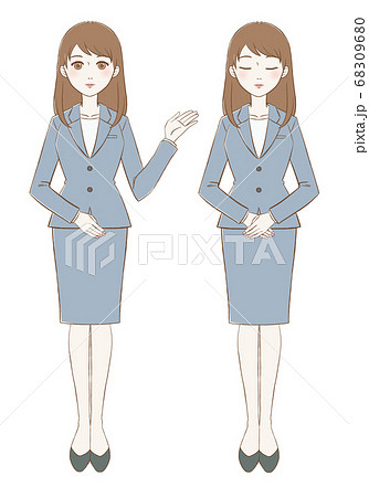 スーツを着た女性 手描き風 笑顔と目礼 スーツを着た女性 手描き風 笑顔と目礼 68309680