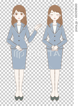 スーツを着た女性 手描き風 笑顔と目礼 スーツを着た女性 手描き風 笑顔と目礼 68309680