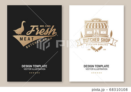 Butcher meat shop Badge or Label with goose and kitchen knife. Vector Vintage typography logo design with goose and kitchen knife silhouette. Meat shop, market, restaurant Butcher meat shop Badge or Label with goose and kitchen knife. Vector Vintage typography logo design with goose and kitchen knife silhouette. Meat shop, market, restaurant 68310108