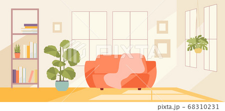 Living room with windows and sofa 68310231