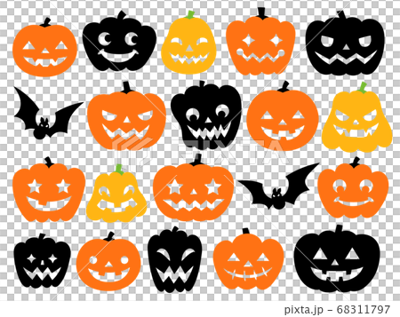 Halloween pumpkin and bat illustration set 68311797