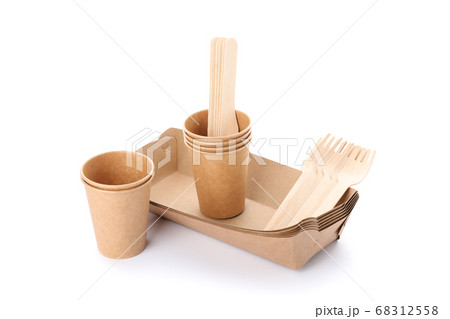 Eco - friendly tableware isolated on white 68312558