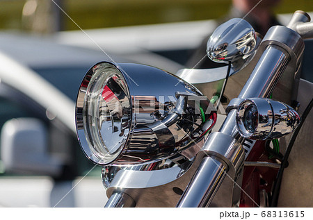 headlight chopper motorcycle closeup 68313615