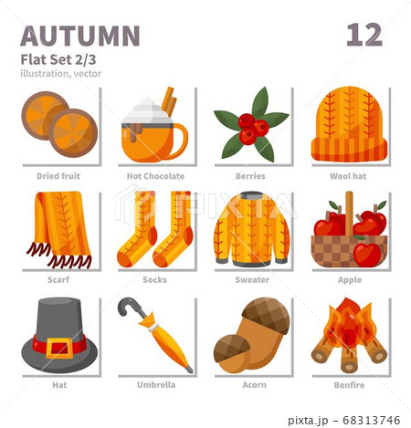 Autumn icons set, Flat, vector and illustration set 2 68313746