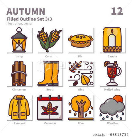 Autumn icons set, Filled Outline, vector and illustration set 3 68313752