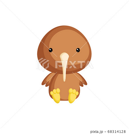 Cute Baby Kiwi Sitting Isolated On White のイラスト素材