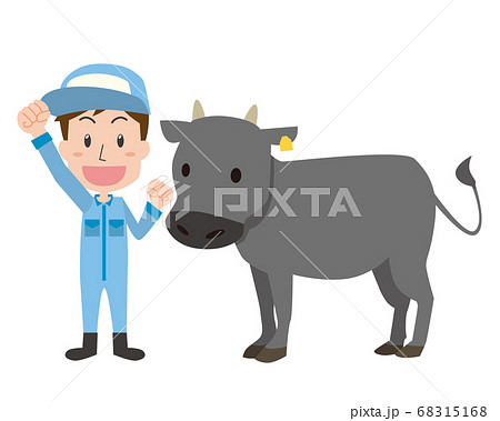 畜産家の男性と肉牛 畜産家の男性と肉牛 68315168