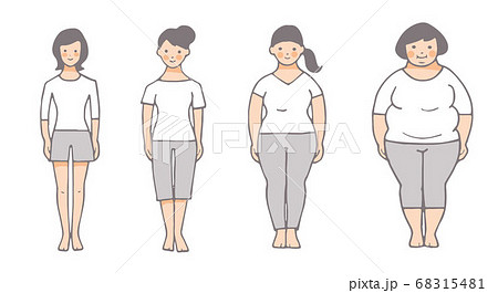 さまざまな体型の4人の女性のイラスト素材