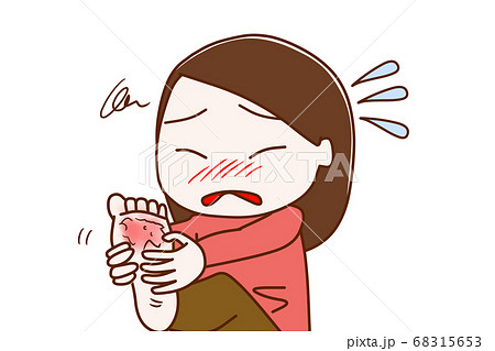 水虫で痒くて辛い女性のイラスト素材