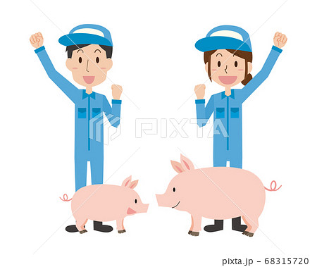 養豚業男女と豚 68315720