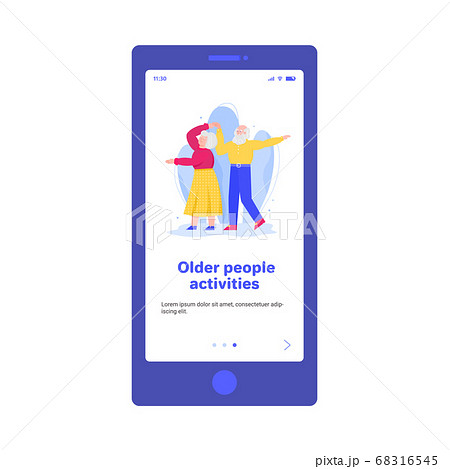 Active older man and woman dancing together - landing page template for mobile app Active older man and woman dancing together - landing page template for mobile app 68316545