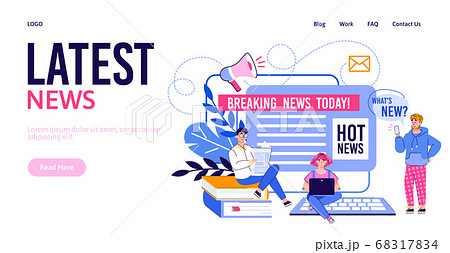 Latest news site banner with people using devices, cartoon vector illustration. 68317834