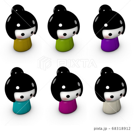 63d render of 6 kokeshi dolls over white 68318912