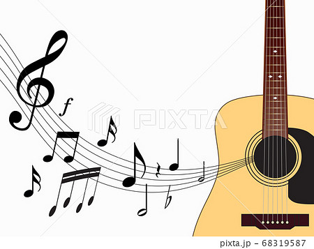 ギターと楽譜、音符のイラスト ベージュ Beige Guitar and Music sheet 68319587