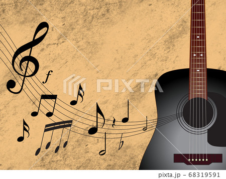 ギターと楽譜、音符のイラスト 黒 Black Guitar and Music sheet and  68319591