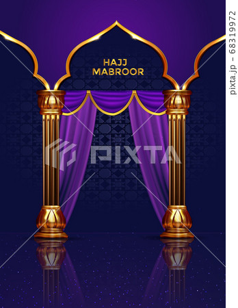 pilgrimage coumns realistic islamic holiday greeting card design 68319972